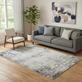 5' X 8' Navy And Beige Distressed Vines Area Rug