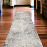 20' Blue And Ivory Abstract Runner Rug