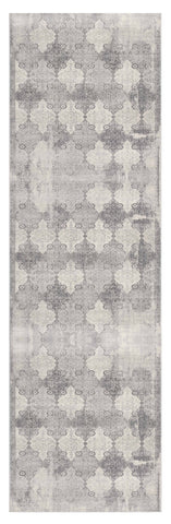 2' X 13' Gray Distressed Trellis Pattern Runner Rug