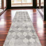 2' X 15' Gray Distressed Trellis Pattern Runner Rug