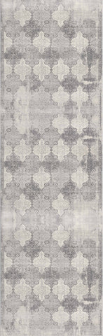 2' X 20' Gray Distressed Trellis Pattern Runner Rug