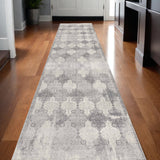2' X 20' Gray Distressed Trellis Pattern Runner Rug