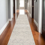2' X 10' Ivory Distressed Ikat Pattern Runner Rug