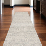 2' X 13' Ivory Distressed Ikat Pattern Runner Rug