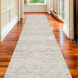 2' X 15' Ivory Distressed Ikat Pattern Runner Rug
