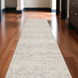 2' X 20' Ivory Distressed Ikat Pattern Runner Rug