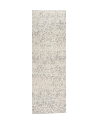 2' X 5' Ivory and Gray Ikat Power Loom Distressed Area Rug
