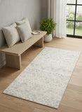 2' X 5' Ivory and Gray Ikat Power Loom Distressed Area Rug