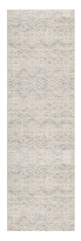 2' X 6' Ivory Distressed Ikat Pattern Area Rug
