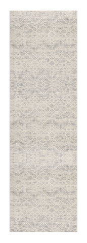 2' X 8' Ivory Distressed Ikat Pattern Runner Rug