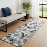 2' X 6' Navy Blue Geometric Diamond Area Rug
