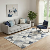 5' X 8' Navy Blue Geometric Diamond Area Rug