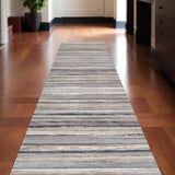 2' X 13' Blue And Beige Distressed Stripes Runner Rug