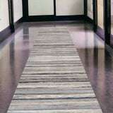 2' X 20' Blue And Beige Distressed Stripes Runner Rug