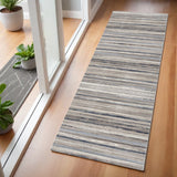 2' X 6' Blue And Beige Distressed Stripes Area Rug