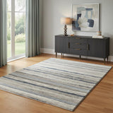 4' X 6' Blue And Beige Distressed Stripes Area Rug