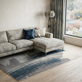 7' X 9' White And Blue Abstract Strokes Area Rug