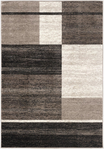 7' X 9' Brown And Beige Abstract Blocks Area Rug