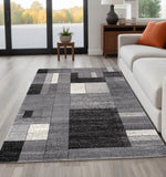 5' X 8' Gray Distressed Geometric Area Rug