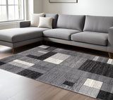 7' X 9' Gray Distressed Geometric Area Rug