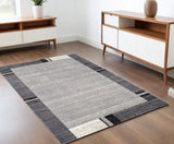 4' X 6' Gray Modern Bordered Area Rug