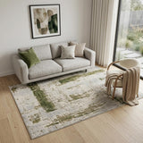 5' X 7' Green And Ivory Abstract Area Rug