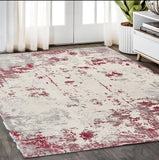 5' X 7' Gray And Red Abstract Distressed Area Rug