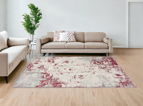 8' X 10' Red And Gray Abstract Shag Area Rug
