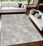 5' X 8' Blue Abstract Circular Motifs Area Rug