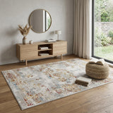 4' X 6' Gray And Beige Distressed Ornate Area Rug