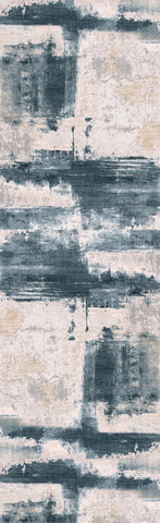 20' Blue And Ivory Abstract Dhurrie Runner Rug