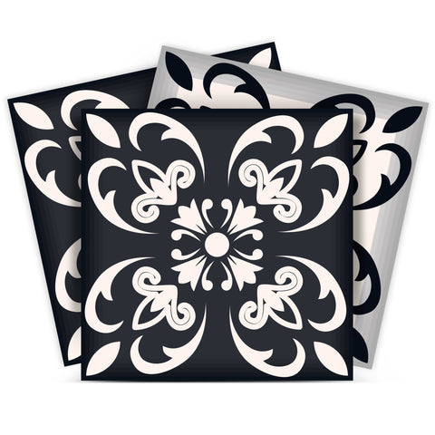 8" X 8" Black And White Quatro Peel And Stick Removable Tiles