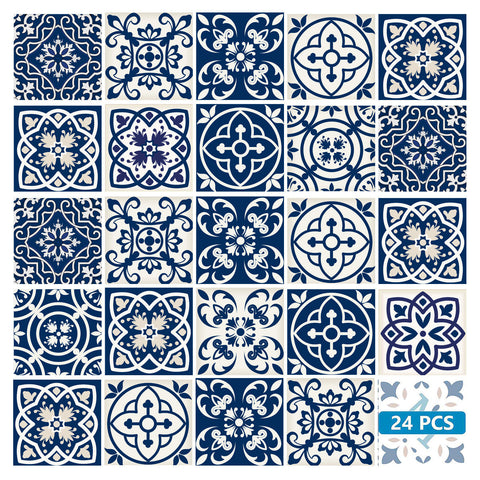 7" X 7" Midnight Blue And White Peel And Stick Removable Tiles