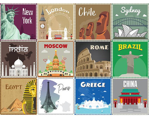 4" X 4" World Traveler Peel And Stick Removable Tiles