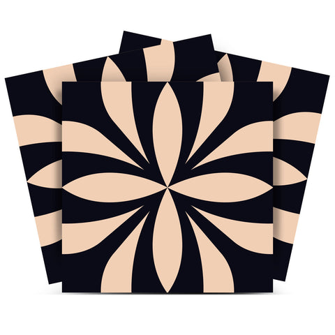 8" X 8" Intertwined Black And Cream Peel And Stick Removable Tiles