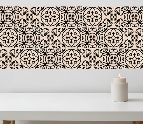 4" X 4" Cream And Black Mosaic Peel And Stick Removable Tiles