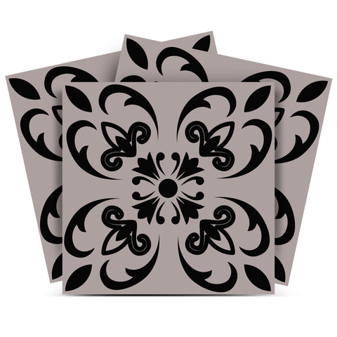 5" X 5" Black And White Orchid Peel And Stick Removable Tiles