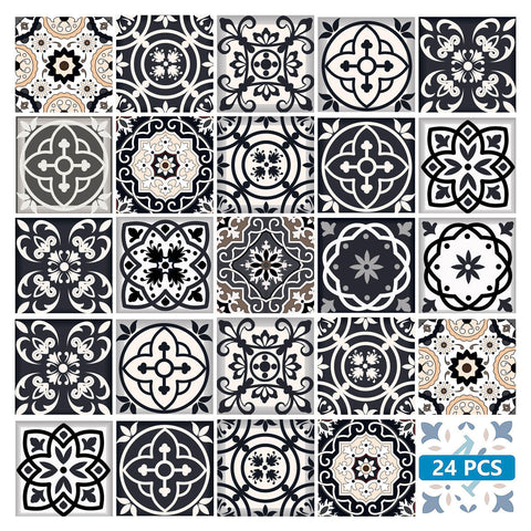 5" X 5" Black White And Tan Peel And Stick Removable Tiles