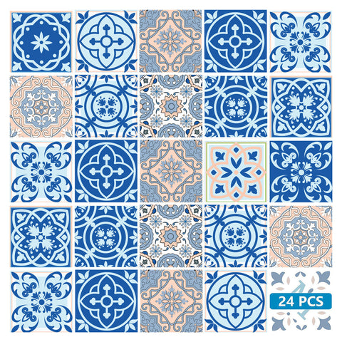 6" X 6" Dark And Light Blue Mosaic Peel And Stick Removable Tiles