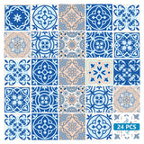 8" X 8" Dark And Light Blue Mosaic Peel And Stick Removable Tiles
