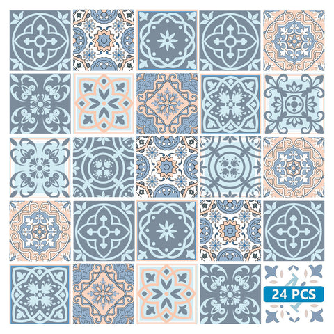 5" X 5" Baby Blue And Peach Mosaic Peel And Stick Removable Tiles