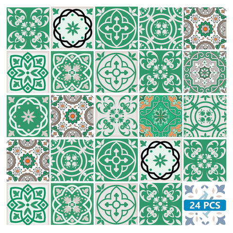 8" X 8" Green And White Mosaic Peel And Stick Removable Tiles