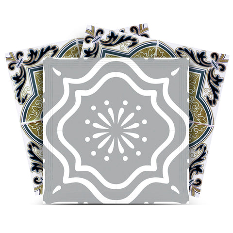 5" X 5" Vintage Sage Medallion Peel And Stick Removable Tiles