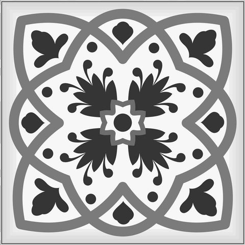 7" X 7" Charcoal And White Scroll Peel And Stick Removable Tiles