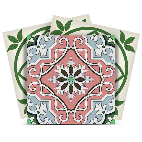 5" X 5" Vintage Green And Taupe Mosaic Peel And Stick Removable Tiles
