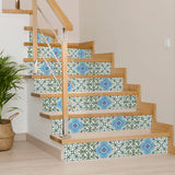 5" X 5" Sage And Aqua Floral Peel And Stick Removable Tiles
