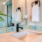 8" X 8" Sage And Aqua Floral Peel And Stick Removable Tiles