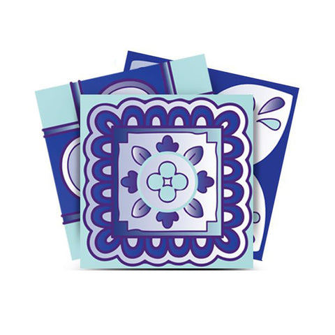 7" X 7" Vintage Turq Blue And White Peel And Stick Removable Tiles
