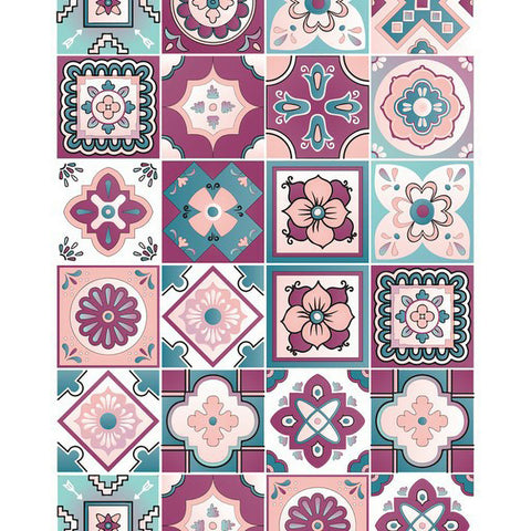 5" X 5" Vintage Turq Blush And Mauve Peel And Stick Removable Tiles