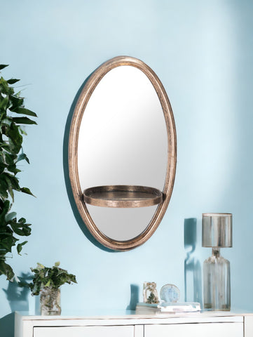 13" Gold Oval Accent Framed Mirror With Shelf